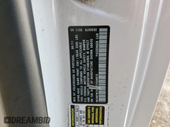 2012 Volkswagen Eos Lux with VIN WVWFW7AH0CV006913, listed as a Copart auction lot 87315134 with 126,069 mi miles and Salvage Title. Bid and sale history available at DreamBid. Image 14.