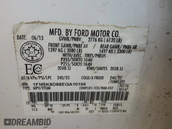 2014 Ford Explorer XLT with VIN 1FM5K8D88EGA10199, listed as a Copart auction lot 52526875 with 207,332 mi miles and Salvage Title. Bid and sale history available at DreamBid. Image 13.