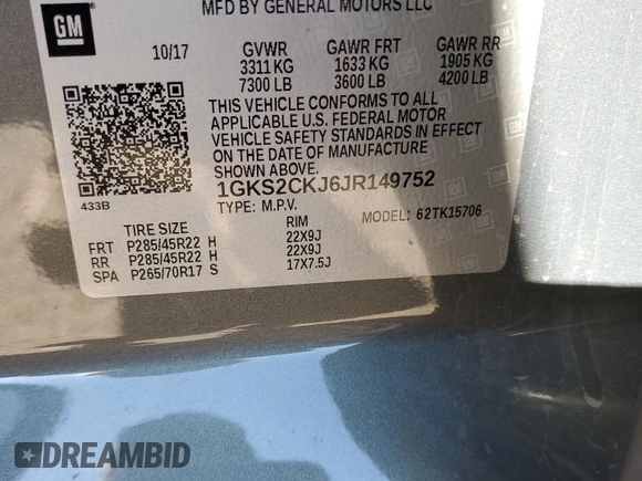 2018 GMC Yukon Denali with VIN 1GKS2CKJ6JR149752, listed as a Copart auction lot 82624404 with 137,640 mi miles and Salvage Title. Bid and sale history available at carsss.com. Image 15.