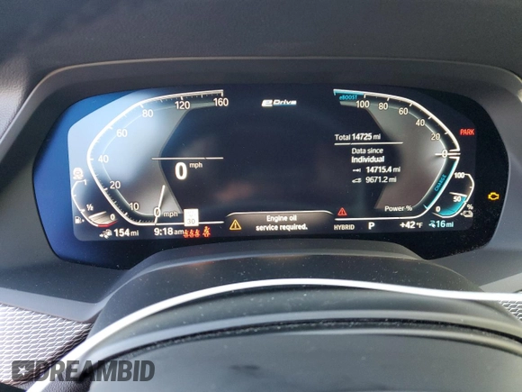 2021 BMW X5 xDrive45e with VIN 5UXTA6C0XM9E92063, listed as a Copart auction lot 54070165 with 14,725 mi miles and Salvage Title. Bid and sale history available at DreamBid. Image 9.