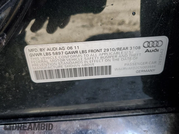 2012 Audi A8 L with VIN WAURVAFD2CN003544, listed as a Copart auction lot 85859774 with 119,736 mi miles and Clean Title. Bid and sale history available at carsss.com. Image 13.