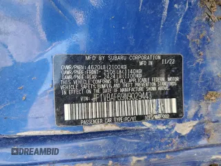 2022 Subaru WRX Premium с VIN JF1VBAF69N9029443, выставлен на аукционе Copart как лот 54351155 с пробегом 20 672 миль миль и Списание • Salvage title. История ставок и продаж доступна на DreamBid. Изображение 12.