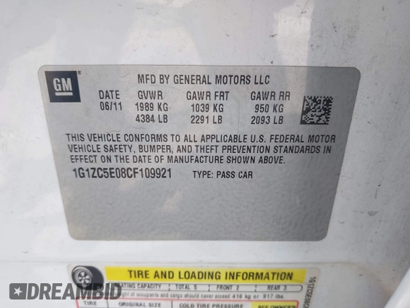 2012 Chevrolet Malibu 1LT with VIN 1G1ZC5E08CF109921, listed as a IAAI auction lot 42105059 with 186,351 mi miles and . Bid and sale history available at DreamBid. Image 9.