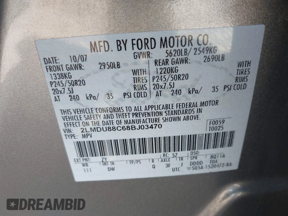 2008 Lincoln MKX with VIN 2LMDU88C68BJ03470, listed as a IAAI auction lot 42851164 with 198,218 mi miles and . Bid and sale history available at DreamBid. Image 9.