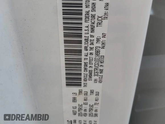 2014 Ram ProMaster Cargo with VIN 3C6TRVCG1EE109873, listed as a Copart auction lot 68036084 with 174,735 mi miles and Salvage Title. Bid and sale history available at carsss.com. Image 14.