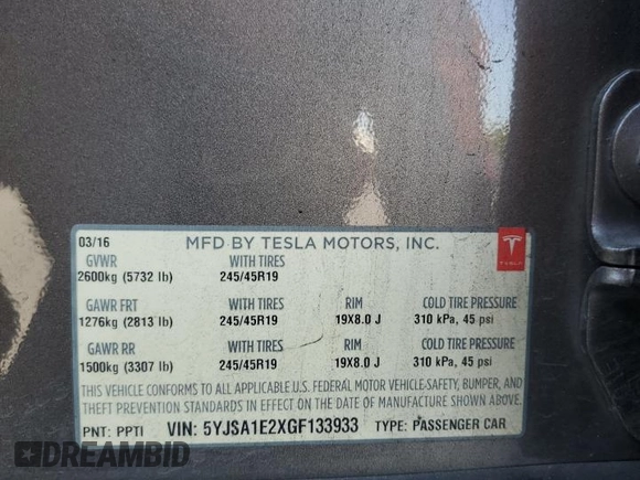 2016 Tesla Model S 90D with VIN 5YJSA1E2XGF133933, listed as a Copart auction lot 60736445 with 203,063 mi miles and Salvage title. Bid and sale history available at DreamBid. Image 13.