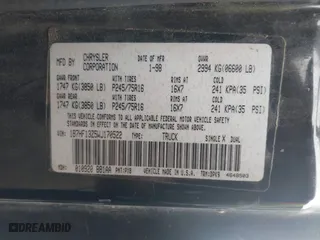 1998 Dodge Ram 1500 with VIN 1B7HF13Z5WJ170522, listed as a IAAI auction lot 41897479 with 1 mi miles. Bid and sale history available at carsss.com. Image 9.