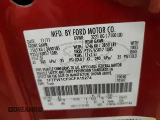 2012 Ford F-150 XL with VIN 1FTFW1CF0CFA15274, listed as a Copart auction lot 50953965 with 187,410 mi miles and Clean Title. Bid and sale history available at carsss.com. Image 12.