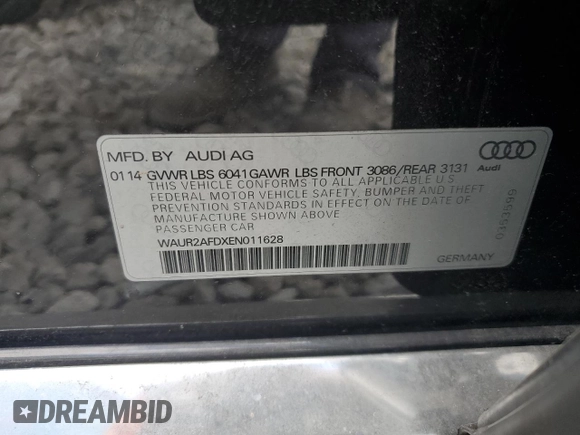 2014 Audi A8 4.0T с VIN WAUR2AFDXEN011628, выставлен на аукционе Copart как лот 55423285 с пробегом 94 681 миль миль и Списание • Salvage title. История ставок и продаж доступна на DreamBid. Изображение 12.