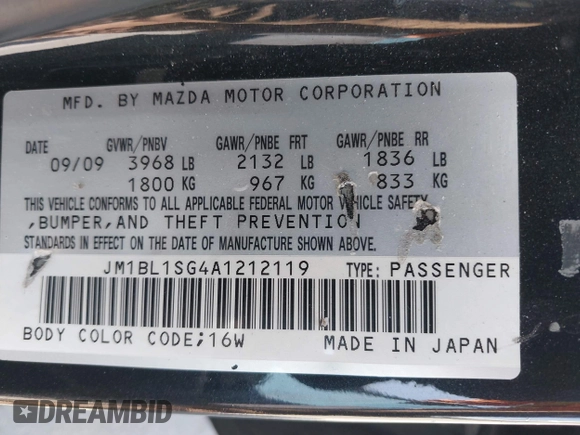 2010 Mazda 3 i Touring with VIN JM1BL1SG4A1212119, listed as a IAAI auction lot 42170712 with 184,520 mi miles and . Bid and sale history available at carsss.com. Image 9.