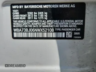 2022 BMW 5 Series 540i xDrive with VIN WBA73BJ06NWX52108, listed as a Copart auction lot 58770025 with 29,719 mi miles and Salvage title. Bid and sale history available at DreamBid. Image 12.