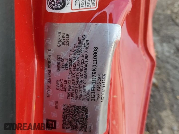 2019 Chevrolet Camaro 2SS с VIN 1G1FH1R79K0110808, выставлен на аукционе Copart как лот 58152615 с пробегом 88 920 миль миль и Списание • Salvage title. История ставок и продаж доступна на DreamBid. Изображение 12.