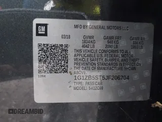 2018 Chevrolet Malibu LS with VIN 1G1ZB5ST5JF206704, listed as a IAAI auction lot 39751544 with 98,510 mi miles and . Bid and sale history available at DreamBid. Image 9.