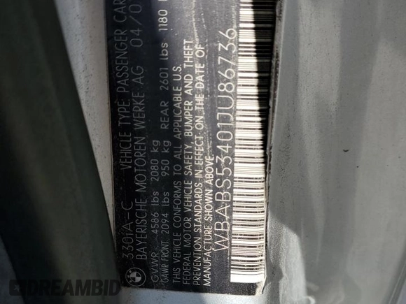 2001 BMW 3 Series 330Ci with VIN WBABS53401JU86736, listed as a Copart auction lot 58272325 with Not provided miles and Salvage title. Bid and sale history available at DreamBid. Image 12.