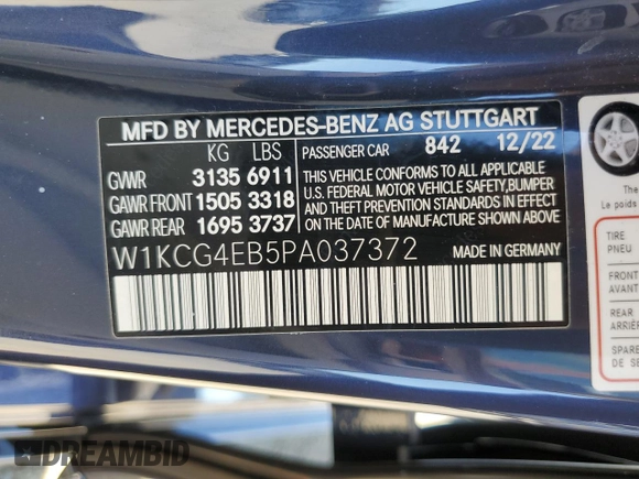 2023 Mercedes-Benz EQS with VIN W1KCG4EB5PA037372, listed as a Copart auction lot 69892454 with 8,756 mi miles and Salvage Title. Bid and sale history available at carsss.com. Image 14.