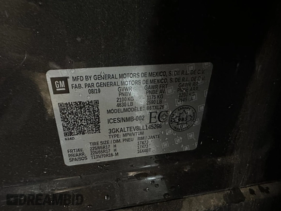 2020 GMC Terrain SLE with VIN 3GKALTEV8LL145266, listed as a Copart auction lot 61656315 with 31,898 mi miles and Salvage title. Bid and sale history available at DreamBid. Image 9.