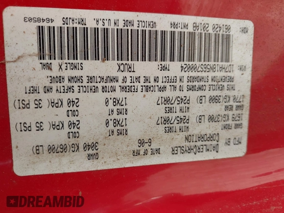 2006 Dodge 1500 SLT with VIN 1D7HA18N56S700024, listed as a IAAI auction lot 42160581 with 166,490 mi miles and . Bid and sale history available at carsss.com. Image 9.