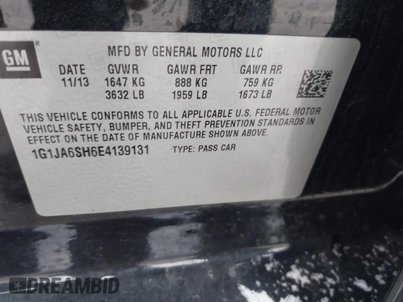 2014 Chevrolet Sonic LS with VIN 1G1JA6SH6E4139131, listed as a IAAI auction lot 41727625 with 97,241 mi miles and . Bid and sale history available at DreamBid. Image 9.