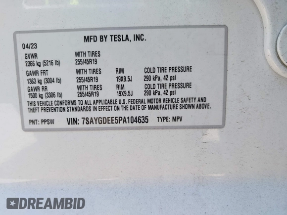 2023 Tesla Model Y Long Range z VIN 7SAYGDEE5PA104635, wystawiony jako IAAI lot #41989014 z przebiegiem 15 347 mil mil oraz . Historia ofert i sprzedaży dostępna na DreamBid. Obrazek 9.