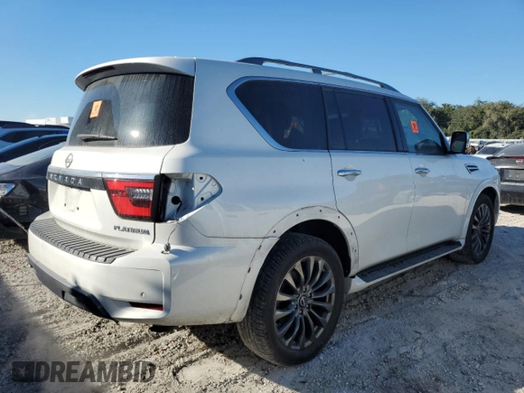 2023 Nissan Armada Platinum with VIN JN8AY2DB3P9831183, listed as a Copart auction lot 80939144 with 25,037 mi miles and Salvage Title. Bid and sale history available at carsss.com. Image 3.