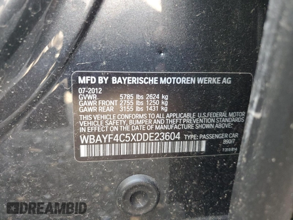 2013 BMW 7 Series 740Li xDrive с VIN WBAYF4C5XDDE23604, выставлен на аукционе Copart как лот 54978735 с пробегом 119 778 миль миль и Списание • Salvage title. История ставок и продаж доступна на DreamBid. Изображение 12.