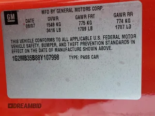 2008 Pontiac Solstice z VIN 1G2MB35B88Y107998, wystawiony jako Copart lot #49872315 z przebiegiem 70 788 mil mil oraz Czysty tytuł • Clean title. Historia ofert i sprzedaży dostępna na DreamBid. Obrazek 12.