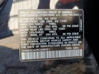 2023 Volkswagen Atlas SE with VIN 1V2KE2CA2PC206051, listed as a Copart auction lot 77347584 with 19,297 mi miles and Salvage title. Bid and sale history available at DreamBid. Image 15.