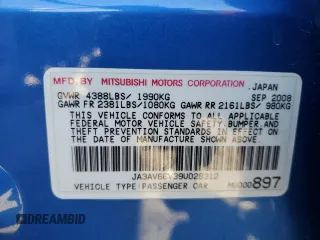 2009 Mitsubishi Lancer with VIN JA3AV66V39U028312, listed as a Copart auction lot 46925055 with 138,138 mi miles and Salvage Title. Bid and sale history available at DreamBid. Image 13.