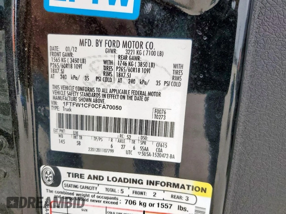 2012 Ford F-150 XL z VIN 1FTFW1CF0CFA70050, wystawiony jako Copart lot #57764625 z przebiegiem 167 943 mil mil oraz Szkody całkowita. Historia ofert i sprzedaży dostępna na DreamBid. Obrazek 12.