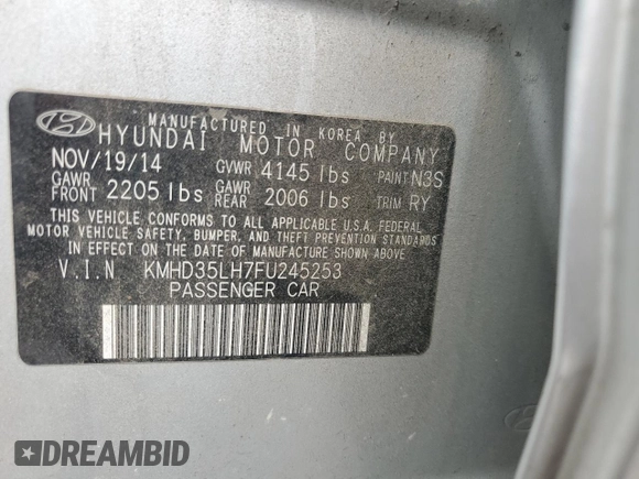 2015 Hyundai Elantra GT with VIN KMHD35LH7FU245253, listed as a Copart auction lot 50713135 with 109,320 mi miles and Salvage Title. Bid and sale history available at carsss.com. Image 14.