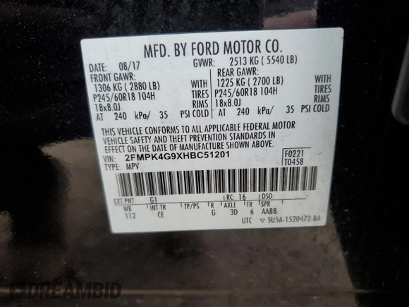 2017 Ford Edge SE with VIN 2FMPK4G9XHBC51201, listed as a Copart auction lot 48622425 with 49,286 mi miles and Salvage Title. Bid and sale history available at carsss.com. Image 15.