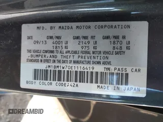 2014 Mazda 3 i Grand Touring with VIN JM1BM1W70E1116419, listed as a IAAI auction lot 41802012 with 143,353 mi miles and . Bid and sale history available at carsss.com. Image 9.
