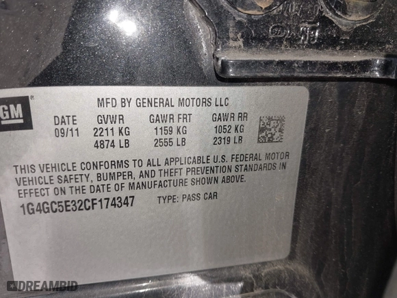 2012 Buick LaCrosse Leather with VIN 1G4GC5E32CF174347, listed as a IAAI auction lot 41685653 with 192,327 mi miles. Bid and sale history available at carsss.com. Image 9.