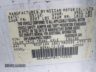 2012 Nissan Sentra S с VIN 3N1AB6AP8CL745831, выставлен на аукционе IAAI как лот 42307367 с пробегом 168 859 миль миль и . История ставок и продаж доступна на DreamBid. Изображение 9.