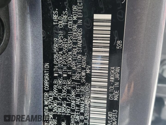 2013 Lexus RX 450h z VIN JTJZB1BA4D2410952, wystawiony jako Copart lot #61969555 z przebiegiem Nie podano mil oraz Szkoda całkowita • Salvage title. Historia ofert i sprzedaży dostępna na DreamBid. Obrazek 13.