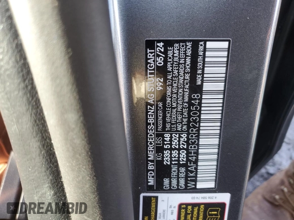 2024 Mercedes-Benz C 300 with VIN W1KAF4HB3RR230548, listed as a Copart auction lot 46649255 with Not Provided miles and Salvage Title. Bid and sale history available at DreamBid. Image 13.
