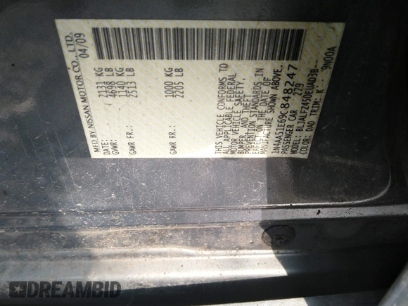 2009 Nissan Maxima SV z VIN 1N4AA51E69C848247, wystawiony jako IAAI lot #41887615 z przebiegiem 167 982 mil mil oraz . Historia ofert i sprzedaży dostępna na DreamBid. Obrazek 9.