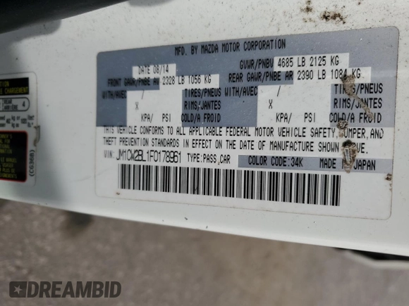 2015 Mazda 5 Sport z VIN JM1CW2BL1F0178961, wystawiony jako Copart lot #49853755 z przebiegiem 154 980 mil mil oraz Szkoda całkowita • Salvage title. Historia ofert i sprzedaży dostępna na DreamBid. Obrazek 15.