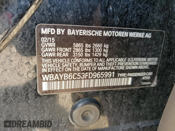 2015 BMW 7 Series 750i xDrive with VIN WBAYB6C53FD965991, listed as a Copart auction lot 64437854 with 115,862 mi miles and Salvage Title. Bid and sale history available at carsss.com. Image 12.