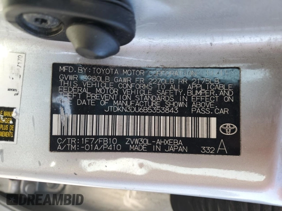 2011 Toyota Prius I with VIN JTDKN3DU6B5353843, listed as a Copart auction lot 52383135 with 306,749 mi miles and Clean Title. Bid and sale history available at DreamBid. Image 12.