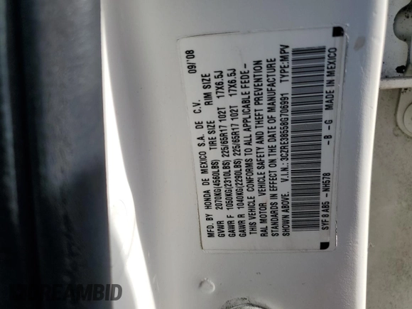 2008 Honda CR-V EX with VIN 3CZRE38558G706991, listed as a Copart auction lot 49047085 with 184,975 mi miles and Salvage Title. Bid and sale history available at carsss.com. Image 14.