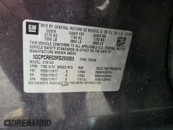 2015 Chevrolet Silverado 1500 LT with VIN 3GCPCREC6FG250053, listed as a Copart auction lot 51240105 with 187,372 mi miles and Salvage Title. Bid and sale history available at DreamBid. Image 13.