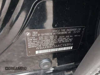 2010 BMW 7 Series 750Li with VIN WBAKB8C56ACY63956, listed as a IAAI auction lot 41276618 with 116,213 mi miles. Bid and sale history available at carsss.com. Image 9.