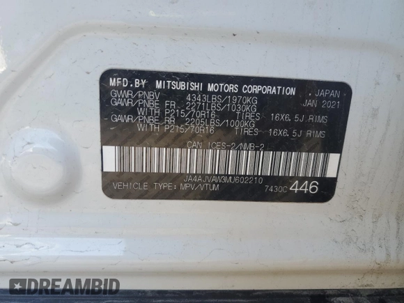 2021 Mitsubishi Outlander Sport SE with VIN JA4AJVAW3MU602210, listed as a Copart auction lot 56200545 with Not provided miles and Clean title. Bid and sale history available at DreamBid. Image 14.