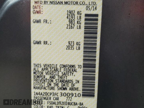 2015 Nissan LEAF SV with VIN 1N4AZ0CP3FC300910, listed as a Copart auction lot 46025595 with 59,822 mi miles and Non repairable. Bid and sale history available at DreamBid. Image 12.