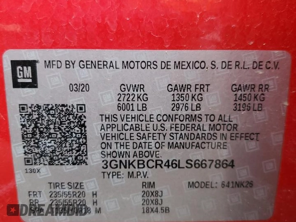 2020 Chevrolet Blazer LT with VIN 3GNKBCR46LS667864, listed as a Copart auction lot 42393635 with 92,756 mi miles and Salvage title. Bid and sale history available at DreamBid. Image 14.