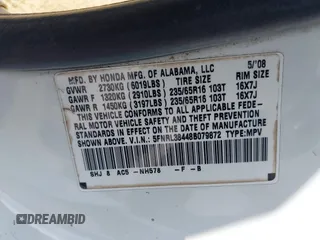 2008 Honda Odyssey EX с VIN 5FNRL38448B079872, выставлен на аукционе IAAI как лот 42331316 с пробегом 176 009 миль миль и . История ставок и продаж доступна на DreamBid. Изображение 9.