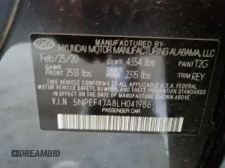 2020 Hyundai Sonata SEL z VIN 5NPEF4JA8LH041986, wystawiony jako Copart lot #54867415 z przebiegiem 46 872 mil mil oraz Szkoda całkowita • Salvage title. Historia ofert i sprzedaży dostępna na DreamBid. Obrazek 12.
