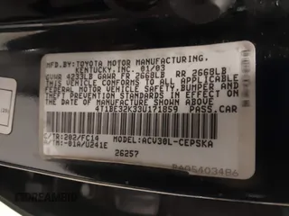 2003 Toyota Camry LE with VIN 4T1BE32K33U171859, listed as a IAAI auction lot 41938515 with 213,447 mi miles and . Bid and sale history available at DreamBid. Image 9.