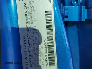 2019 Audi RS 3 с VIN WUABWGFF6KA905869, выставлен на аукционе Copart как лот 47229205 с пробегом 53 920 миль миль и На запчасти • Non repairable. История ставок и продаж доступна на DreamBid. Изображение 12.